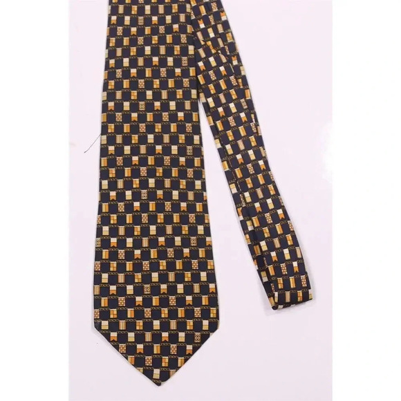 Chanel Paris Black/Gold Geometric Print Design Silk Necktie Tie - Picture 3 of 7